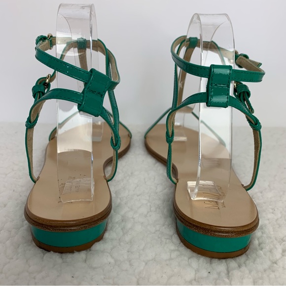 MaxMara Women's Turquoise Patent Leather Flat T-Strap Sandals Size 40/10 - Picture 7 of 9